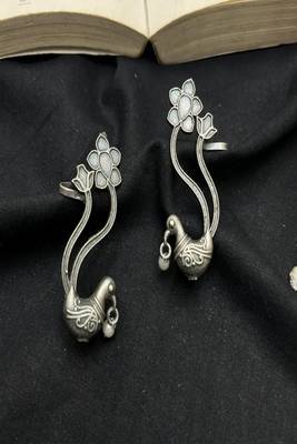 Oxidized silver peacock ear cuff|indian traditional bugadi earrings 4