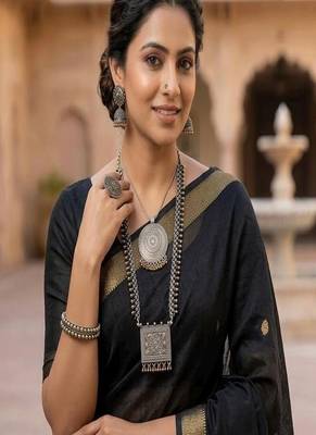 Oxidized silver jewelry set, dual tone indian necklace and earrings 1