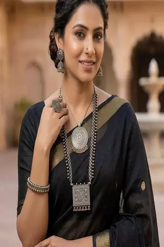 Oxidized silver jewelry set, dual tone indian necklace and earrings