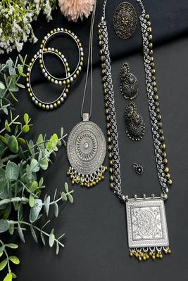 Oxidized silver jewelry set, dual tone indian necklace and earrings 3