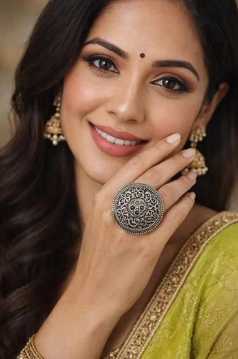 Oxidized silver plated cocktail ring: indian statement jewelry