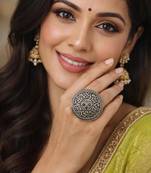 Oxidized silver plated cocktail ring: indian statement jewelry