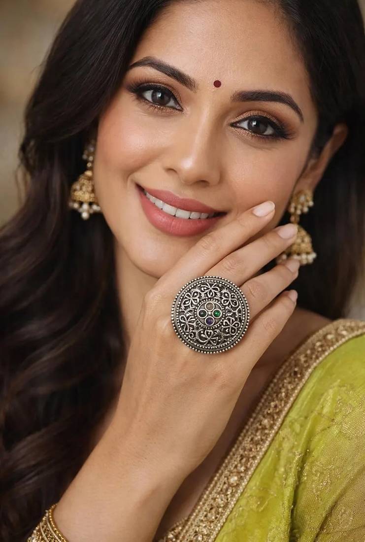 Oxidized silver plated cocktail ring: indian statement jewelry