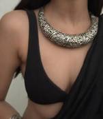 Tribal banjara boho jewelry | oxidized silver chitai choker hasli torque handmade necklace
