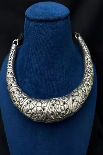 Tribal banjara boho jewelry | oxidized silver chitai choker hasli torque handmade necklace