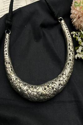 Tribal banjara boho jewelry | oxidized silver chitai choker hasli torque handmade necklace 3