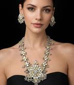Statement silver kundan mirror necklace set with earrings | indian bridal jewelry- boho ethnic