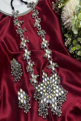 Statement silver kundan mirror necklace set with earrings | indian bridal jewelry- boho ethnic 2