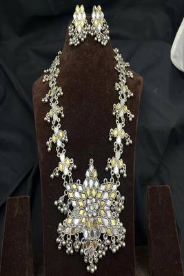 Statement silver kundan mirror necklace set with earrings | indian bridal jewelry- boho ethnic 4