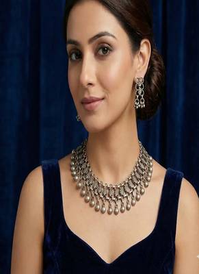 Antique flower jali choker set: handmade brass indian bridal jewelry 1