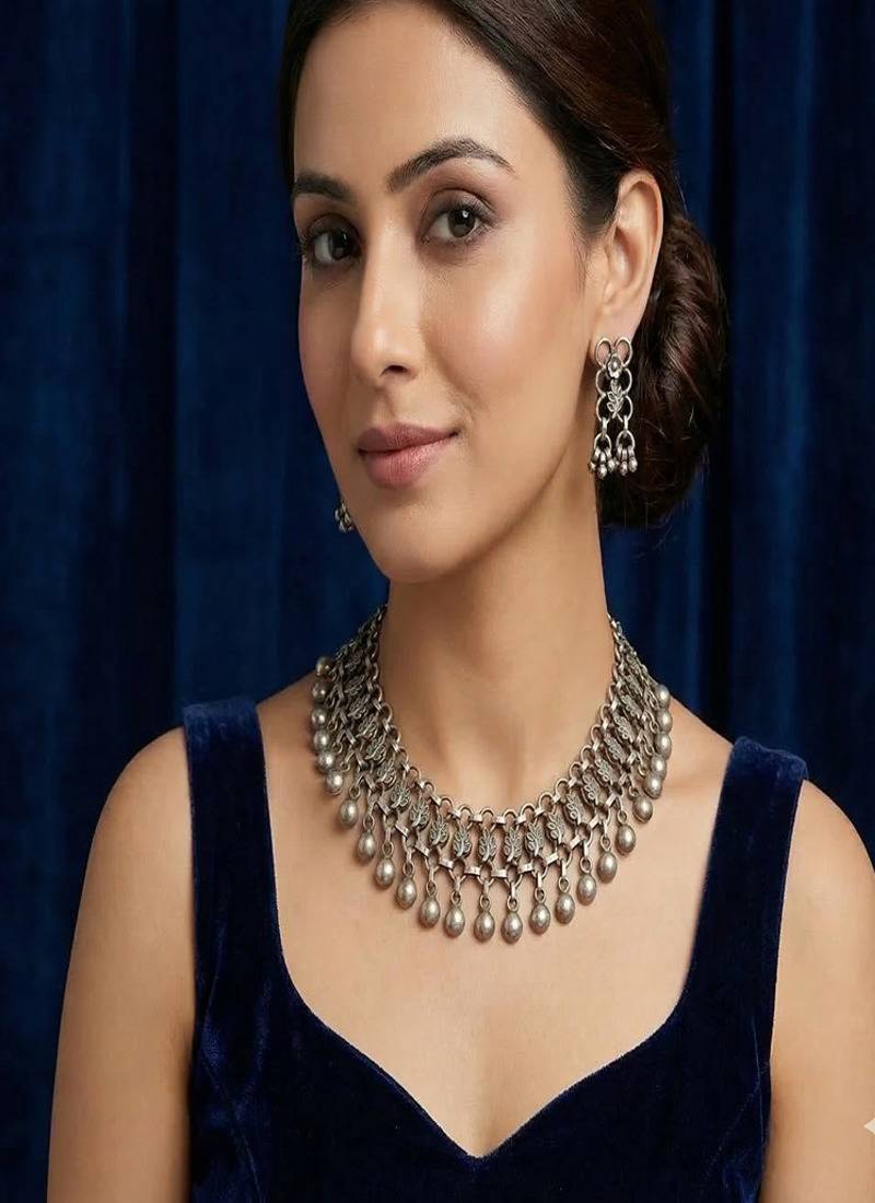 Antique flower jali choker set: handmade brass indian bridal jewelry