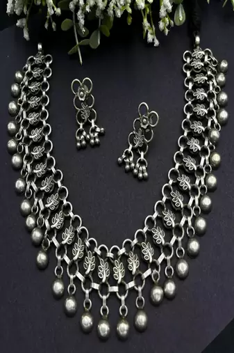 Antique flower jali choker set: handmade brass indian bridal jewelry