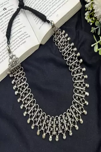 Oxidised silver tribal necklace for women|handmade ethnic indian statement necklace