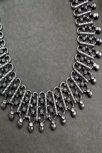 Oxidised silver tribal necklace for women|handmade ethnic indian statement necklace