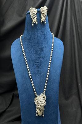 Oxidized silver tone tribal face necklace set | boho earrings 2
