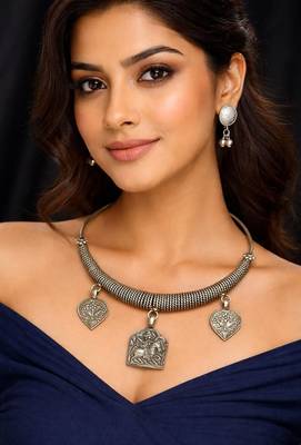 Vintage banjara oxidized silver necklace set | tribal boho choker 1