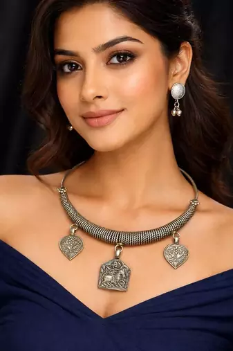 Vintage banjara oxidized silver necklace set | tribal boho choker