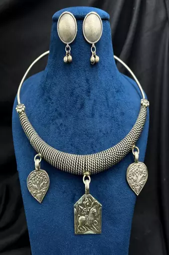 Vintage banjara oxidized silver necklace set | tribal boho choker