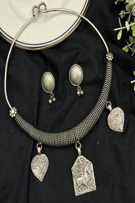 Vintage banjara oxidized silver necklace set | tribal boho choker 3