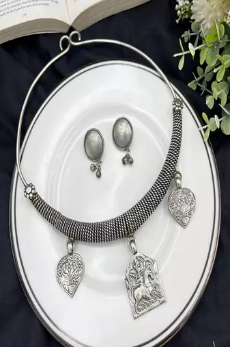 Vintage banjara oxidized silver necklace set | tribal boho choker