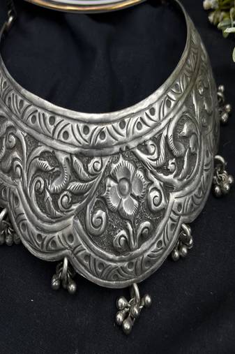 Oxidized silver choker necklace | handmade tribal rajasthani jewelry
