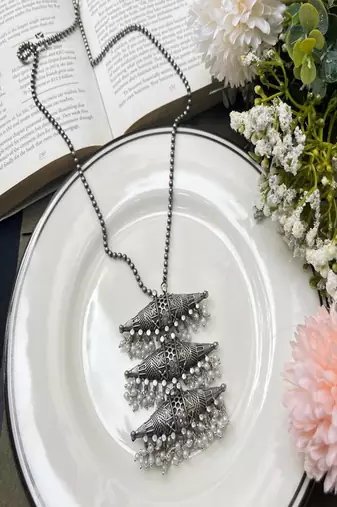 Boho afghan pendant necklace: tribal oxidized german silver jewelry