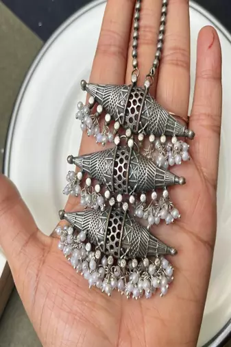 Boho afghan pendant necklace: tribal oxidized german silver jewelry