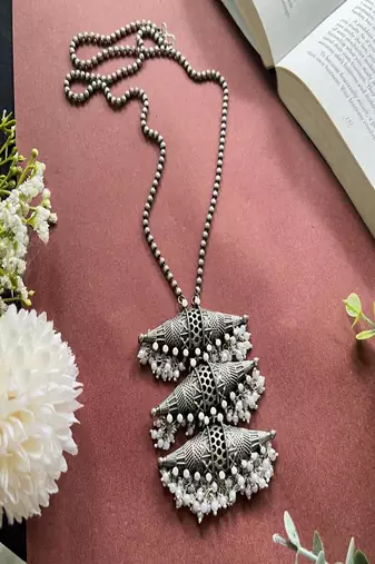 Boho afghan pendant necklace: tribal oxidized german silver jewelry