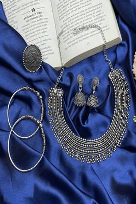 Oxidized german silver jewelry set | indian choker necklace, earrings, ring 1