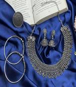 Oxidized german silver jewelry set | indian choker necklace, earrings, ring