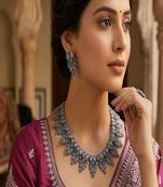 Pink and mint green oxidized silver necklace set with earrings