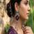 Purple enamel bird earrings with sahare hair chain, oxidized silver bahubali jhumka