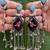 Purple enamel bird earrings with sahare hair chain, oxidized silver bahubali jhumka