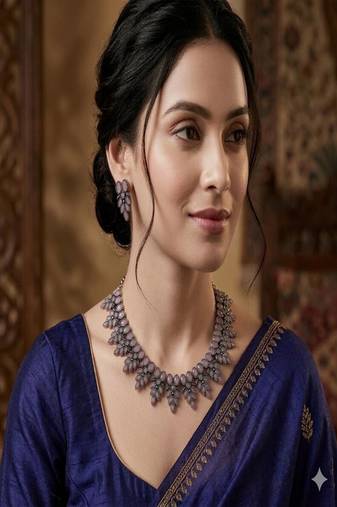 Pink stone necklace set, oxidised silver boho jewelry, indian german silver choker with earrings