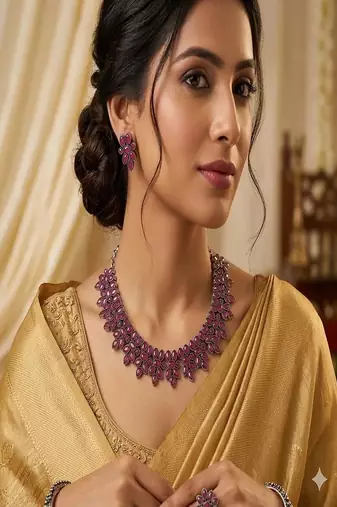 Oxidized silver ruby red necklace set, victorian style statement choker, boho ethnic indian jewelry