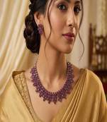 Oxidized silver ruby red necklace set, victorian style statement choker, boho ethnic indian jewelry