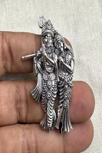 Oxidised radha krishna finger ring | silver look adjustable statement ring | hindu god jewelry
