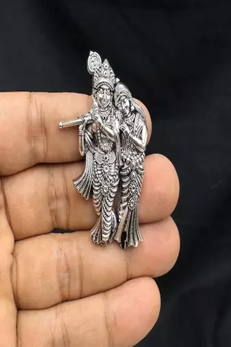 Oxidised radha krishna finger ring | silver look adjustable statement ring | hindu god jewelry
