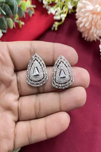 Trillion cut diamond stud earrings,geometric studs, triangle wedding minimalist statement studs