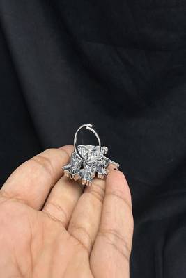 Oxidised radha krishna finger ring | silver look adjustable statement ring | hindu god jewelry 4
