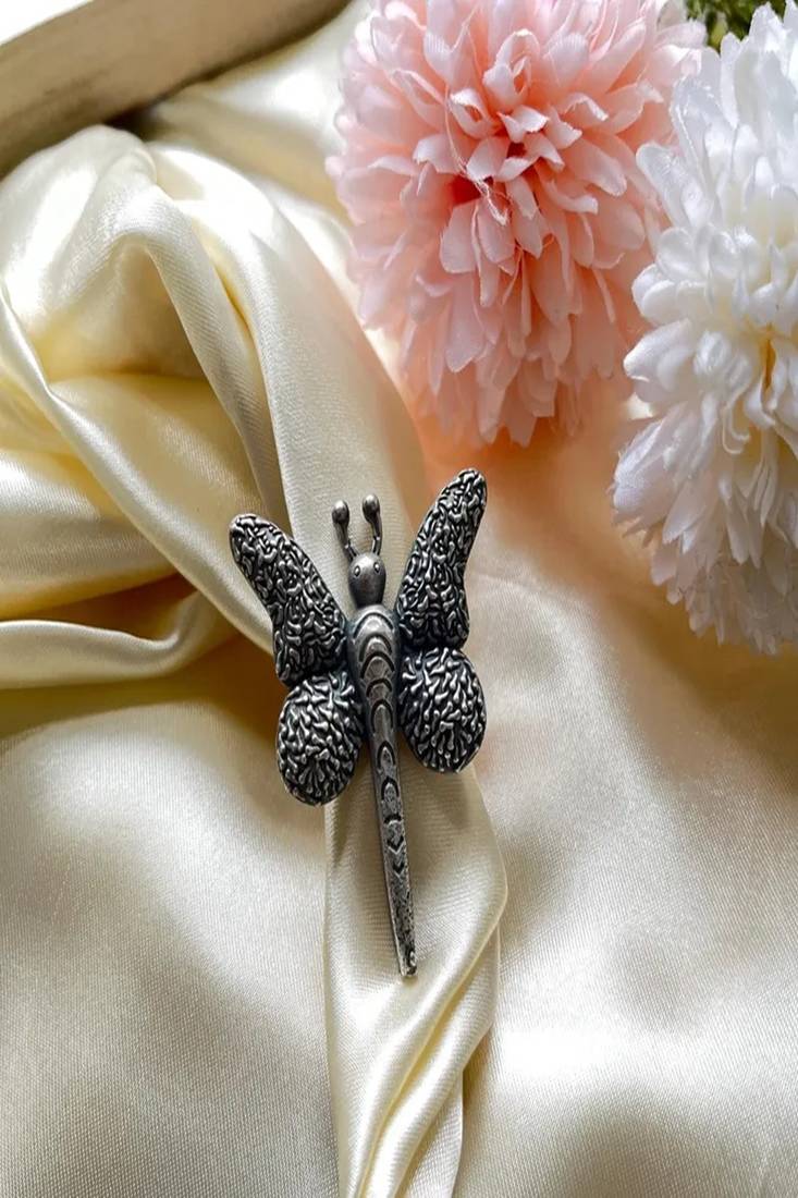Oxidized silver butterfly ring: adjustable boho statement jewelry