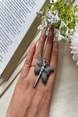 Oxidized silver butterfly ring: adjustable boho statement jewelry 2