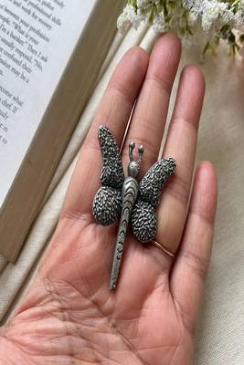 Oxidized silver butterfly ring: adjustable boho statement jewelry 4