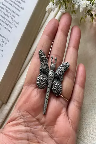 Oxidized silver butterfly ring: adjustable boho statement jewelry
