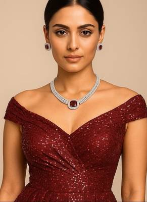 Cz ruby necklace & earrings set: bridal statement jewelry 1