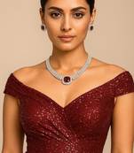 Cz ruby necklace & earrings set: bridal statement jewelry