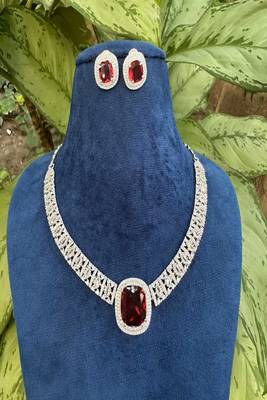 Cz ruby necklace & earrings set: bridal statement jewelry 2