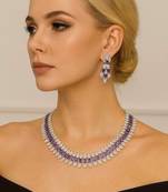 Amethyst bridal jewelry set: cubic zirconia necklace & drop earrings