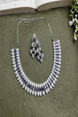 Amethyst bridal jewelry set: cubic zirconia necklace & drop earrings 3