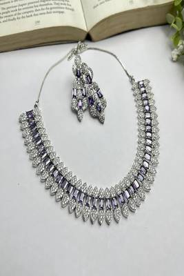 Amethyst bridal jewelry set: cubic zirconia necklace & drop earrings 4
